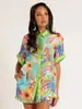 D9741 Amazon Moda Femenina Popular Europea y Americana Casual Combinación Perfecta Posicionamiento Estampado Cardigan Camisa Pantalones Cortos Traje