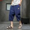 Pantalones cortos de lino fino bordado de verano para hombre, pantalones holgados estilo chino, pantalones casuales de lino y algodón.