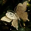 Nuevas decoraciones de lentejuelas de mariposa con purpurina y polvo de oro, adornos de árbol de Navidad de alta gama, arreglos florales, adornos colgantes y accesorios decorativos