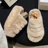 Pantuflas peludas populares para mujer para usar en exteriores, nuevo modelo casual antideslizante de moda perezosa de una tira peluda para mujer, otoño e invierno 2026
