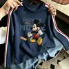 Camiseta de manga larga para niñas de algodón puro con bloques de color, nuevo estilo de dibujos animados elegante para primavera y otoño 2026 para niños mayores con tres rayas
