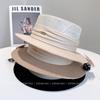 Sombrero de copa plano con pespunte de hilo de cáñamo para mujer, sombrero de paja con protección solar para viajes de verano, sombrero de playa con cinta plisada, moderno.