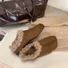 Zapatillas Planas Baotou Home Punta Cuadrada Otoño/Invierno Cómodas Versátiles Peludas Perezosas Simples 2026 Para Exteriores Suela Suave