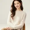 Modelo 2026, suéter feminino 100% caxemira pura com gola redonda, camada base de malha versátil
