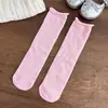 Calcetines holgados con borde de oreja de madera para niños, color liso, puño enrollado, para niños pequeños y grandes, calcetines a media pantorrilla, primavera y otoño 2026, nuevo producto, venta al por mayor de fábrica