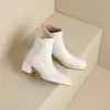 Botas británicas de cuero para mujer con punta cuadrada, cremallera trasera, botines cortos estilo Martin, botas de caballero, tacón medio, calzado para mujer 32-43, botas de comercio exterior
