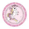 Accesorios de ambiente para fiestas de cumpleaños listos para enviar: platos de papel desechables, servilletas de papel, vasos de papel, mantel, juego de vajilla de unicornio rosa