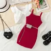Conjunto de Dos Piezas Exclusivo Transfronterizo para Primavera y Verano 2026: Chaleco de Cuentas Resistente + Vestido con Tirantes