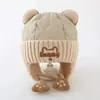 Gorro con orejas de pata de gato para bebé, gorro de punto cálido para otoño e invierno, diseño lindo de oso, unisex, gorro de lana a prueba de viento para bebés y niños pequeños