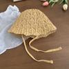 Sombrero de Sol Tejido a Mano de Park Soo-young para Mujer, Verano, Combinación Perfecta, Delgado, Hueco, Muestra la Cara, Pequeño, con Cordones, Sombrero de Pescador