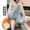 Pantalones de maternidad talla grande Otoño Invierno Engrosados Largos Ropa exterior Holgados Deportivos Pierna recta Con puño Casual Pantalones de chándal Modernos 200 Jin