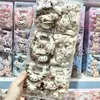 Urso e coelho de pelúcia fofos, elástico de cabelo infantil de desenho animado, tiara de renda xadrez marrom estilo coreano para meninas