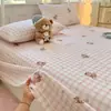 Sábana de Algodón Puro Cepillado Gruesa a Cuadros de Dibujos Animados Pieza Única Otoño Invierno Cálido Todo Algodón Ropa de Cama Infantil Funda de Almohada Individual Juego de Tres Piezas