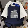 Camiseta de Manga Corta 100% Algodón Puro con Estampado de Estrellas de Longitud Media para Hombre y Mujer, Verano, Corte Holgado, Adelgazante, Versátil, Patchwork, Top Estudiante, Estilo Ins