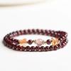 Pulsera de Cuentas de Transferencia de Cristal de Fresa Granate Real Rojo Vino Natural para Mujer de Múltiples Círculos y Múltiples Capas con Cristal Rosa