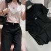 Yuran 26 Modelo Nuevo de Principios de Primavera Sudadera de Algodón Tencel Hilo Siro Teñido a Mano Cuello Redondo Diamante Estrella Camisa de Manga Corta