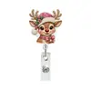 Porta credencial retráctil navideño con cordón, Papá Noel, Reno, Clip retráctil para credencial de acrílico, Porta identificación de oficina para personal médico