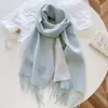 Bufanda de Lana Mezclada Estilo Coreano con Flecos en Bloques de Color por Ambos Lados para Mujer, Cuello Grueso de Color Sólido Cálido para Otoño/Invierno, Chal para Abrigo