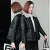 2026 Estilo Coreano Haining Piel de Oveja Cuero Genuino Chaqueta de Plumas para Mujer Abrigo Corto de Cuero Abrigo de Piel con Cuello de Piel de Visón