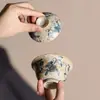Juego de Té Kung Fu de Cerámica Pintado a Mano de Tres Piezas con Tapa, Tetera y Bandeja, Individual de Gama Alta que No se Calienta al Tacto para Uso en Casa
