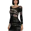 Vestido de Malla Hueca Hot Girl Milenial Estilo Callejero Y2K Adelgazante Sexy Lencería Vestido Bodycon Transparente Manga Larga