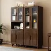 Estantería de Madera Maciza de Caucho para Estudio en Casa, Vitrina con Puerta de Cristal, Estantería Combinada Multifuncional con Armario de Almacenamiento con Cajones