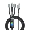 Cabo de Dados Trançado Luminoso Transparente de Carregamento Super Rápido, Um para Três, Adequado para Cabos de Carregamento Huawei e Apple, Liga de Alumínio 100W