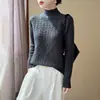 Novo Suéter Feminino de Lã Pura Moda Outono/Inverno 2026 Gola Alta Meia Manga Longa Solto Cashmere