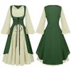 Vestido longo de renda com gola quadrada e manga bufante para mulheres europeias e americanas, vestido vitoriano
