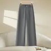 Pantalones de traje grises hechos a medida para mujer, nuevos pantalones de pierna ancha de moda primavera/otoño 2026, pantalones rectos cropped para mujeres petite