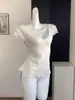 Camiseta Sexy de Encaje Patchwork con Escote en V que Muestra la Cintura, Manga Corta para Mujer, Moda de Verano, Ajustada, Versátil, Moderna