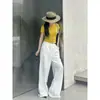 Calça Lavável de Algodão-Linho Tencel com Cintura Elástica e Cordão, Calça Casual Solta de Perna Larga, Estilo Old Money, Sensação Relaxada, Calça de Linho de Cintura Baixa