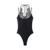 Mono de Moda al por Mayor con Encaje Europeo y Americano, Cuello Halter, Nuevo, con Retazos para Primavera
