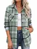 Colección de otoño 2026 Amazon Europa y América comercio electrónico transfronterizo: camisa casual de manga larga para mujer, de cuadros, con botones, con bolsillo, corte holgado