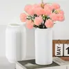 Florero Hidropónico con Líneas Verticales Blancas, Florero de Cerámica de Imitación, Linterna de Plástico Minimalista Moderna, Recipiente Decorativo Grande para Flores