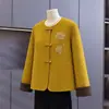 Nuevo Estilo Primavera y Otoño Estilo Coco Chanel Bordado con Cuentas Abrigo de Lana Doble Faz Nuevo Estilo Chino Estilo Nacional Botón de Rana Versátil Abrigo de Manga Larga