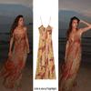 11604-2025 Verano Nuevo Vestido de Tirantes con Escote en V Estampado Plisado de Cintura Alta Estilo Europeo y Americano Color de la Foto