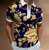 Polo Masculino de Nuevo Estilo Europeo y Americano Transfronterizo Estampado Digital 3D Moda Casual Camisa Polo de Manga Corta con Media Cremallera