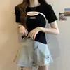 Camiseta de Manga Corta Hueca para Mujer, Nuevo Estilo Verano 2026, Tallas Grandes, Adelgazante, Estampado de Letras, Top Único