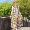 Vestido de algodón y seda floral, estilo joven nuevo, estilo vacacional en la playa, vestido tipo tank sin mangas, vestido largo de temperamento bohemio