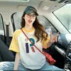 Camiseta de Manga Corta Raglán a Cuadros con Bloques de Color para Mujer, Nuevo Verano 2026 Estilo Universitario, Top Holgado con Estampado de Letras que Rejuvenece