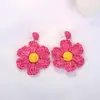 Pendientes de Flor Tejida de Rafia Coloridos Transfronterizos para Mujer, Pendientes Exagerados Estilo Vacaciones Bohemio en la Costa Venta al por Mayor