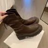 Botas Marrones Versátiles de Suela Gruesa para Mujer Estilo Martin 2026 Otoño/Invierno Nuevas Botas Adelgazantes Botas Chelsea Botas Cortas de Media Caña Mujer