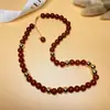 Collar de plata S925 con cuentas redondas de ágata roja natural y ágata negra cosida, cadena de clavícula para hombres y mujeres, regalo para parejas.