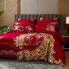 Juego de Cuatro Piezas de Algodón de Fibra Larga de Gama Alta para Boda Juego de Boda Chino Bordado Rojo Ropa de Cama de Boda de Algodón Puro