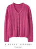 Cárdigan de punto trenzado retro 100% cachemira pura para mujer para otoño e invierno, cuello en V, con motas de colores, suéter de punto de estilo casual