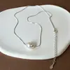 Colar de Pérolas Barrocas em Prata 925 para Mulheres, Luxo Leve, Alto Padrão, Nicho, Corrente para Clavícula de Pérola Natural Irregular Atacado