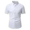 Nueva camisa Oxford de manga corta para hombre transfronteriza, color liso, estilo simple, camisa casual de corte ajustado con cuello para hombre