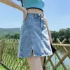 Falda de Mezclilla Ajustada de Cintura Alta con Abertura para Chicas, Nueva de Verano para Mujer, Larga de Corte A, Cubre-Cuerpo Retro, Corta que Cubre la Cadera