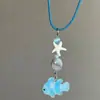 Colar com pingente estilo ins para casal peixe-palhaço peixe azul gargantilha de miçangas design de presente joia simples de nicho